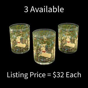 VTG MCM Cera Hunt of the Unicorn Double Old Fashioned Glasses 22k Gold-$32 EACH